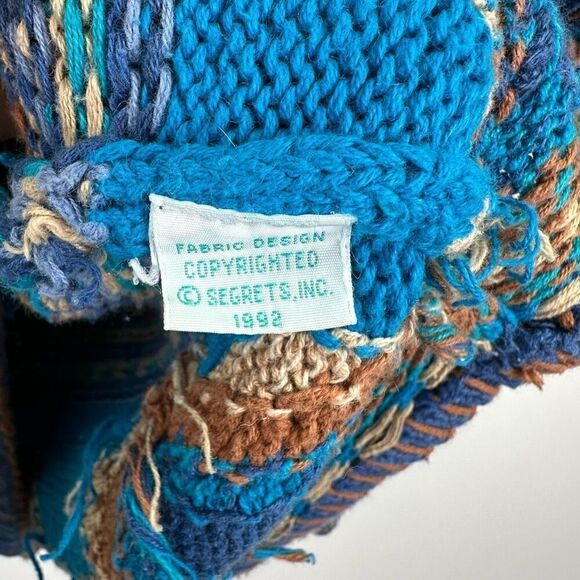 Segrets Sun Prints Teal Navy Tan Fair Isle Aztec Grandpa Chunky Knit Sweater - Picture 9 of 12